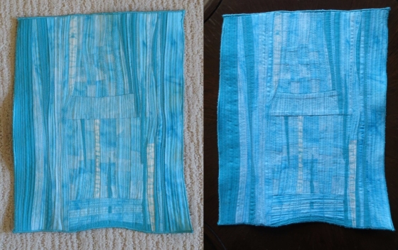 It's odd how the seam allowances are so visible in the picture on the right. The light source was the same but the quilt on the left was on a light carpet while the picture on the right was on a dark table.